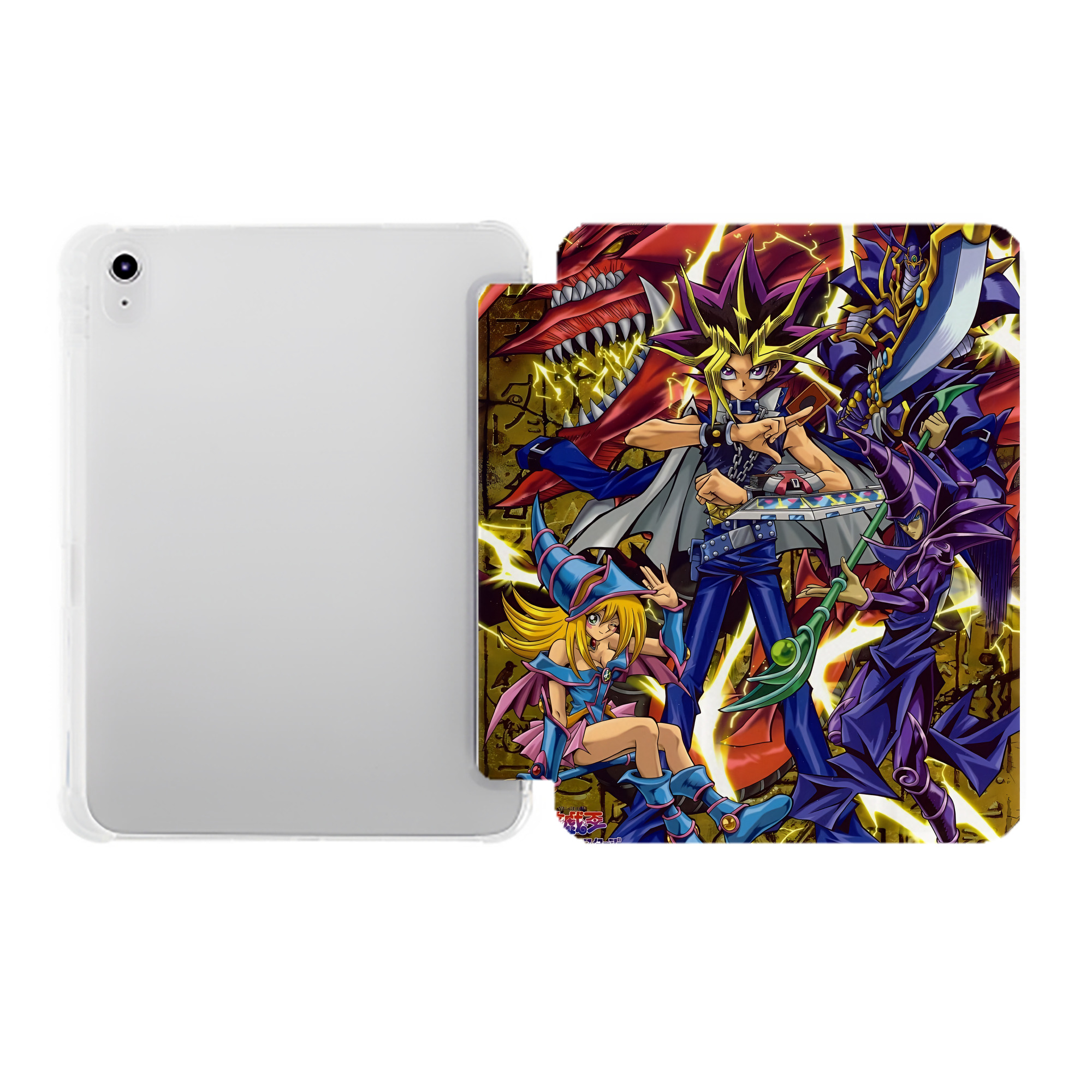 （画像用） 遊☆戯☆王 Yu-Gi-Oh! IPad ケース ペン収納付き 三つ折りスタンド PUレザー×シリコン 対応機種9.5/10.5/10.9インチ